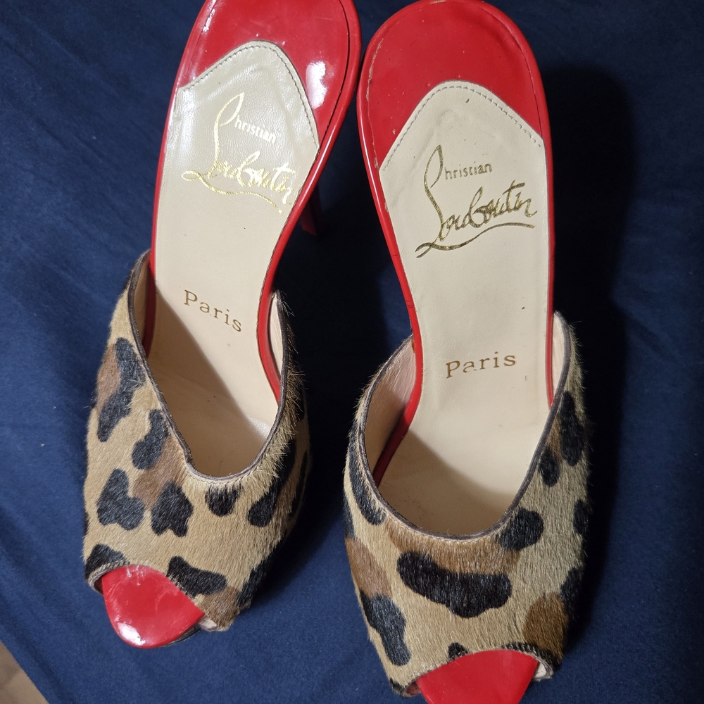 Christian Louboutin Red and Leopard Print Heels